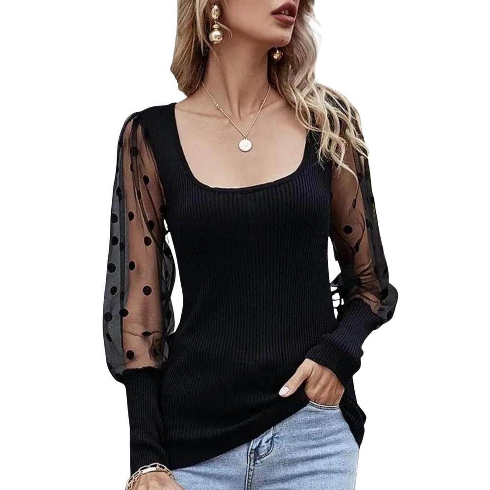 NEW ESLEY COLLECTION daydream polka dot mesh sleeve top in black